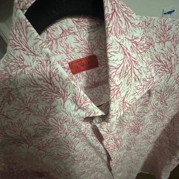 15.5 slim Isaia Men's Coral Pattern Shirt - Red and Tan